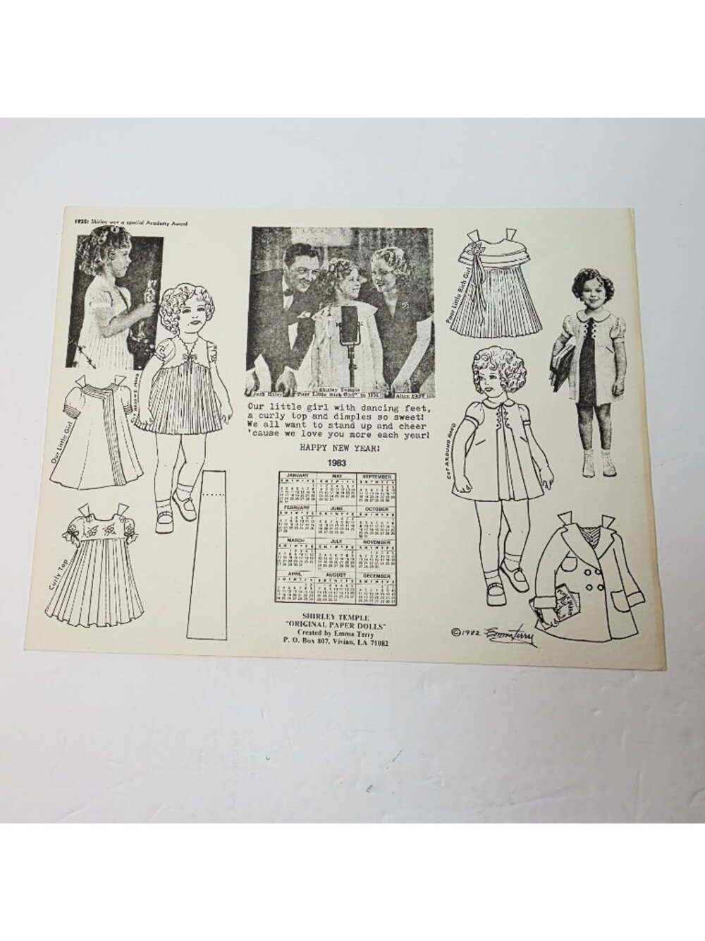 Vtg Shirley Temple 1983 Calendar Original Paper Doll Advertising Memorabilia